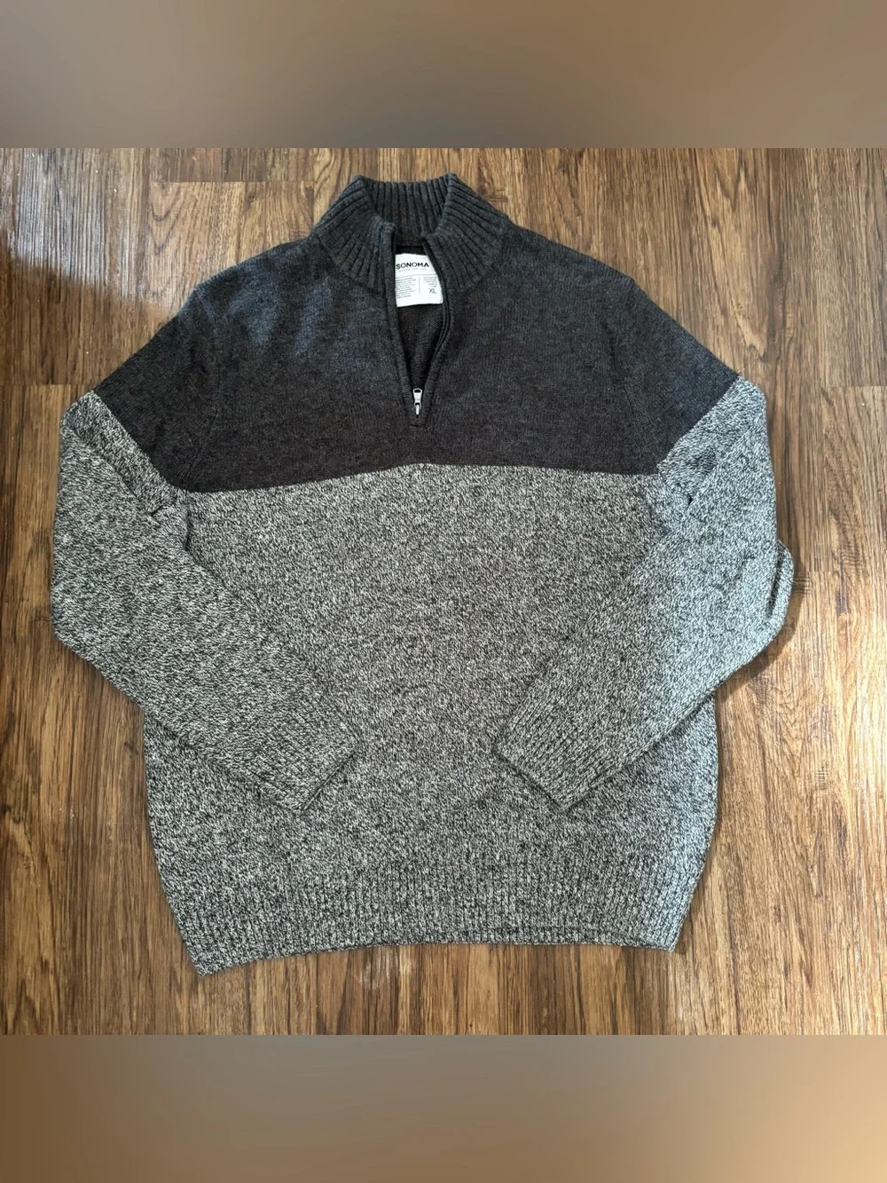Sonoma Gray Color Block Quarter Zip Knit Pullover Sweater XL